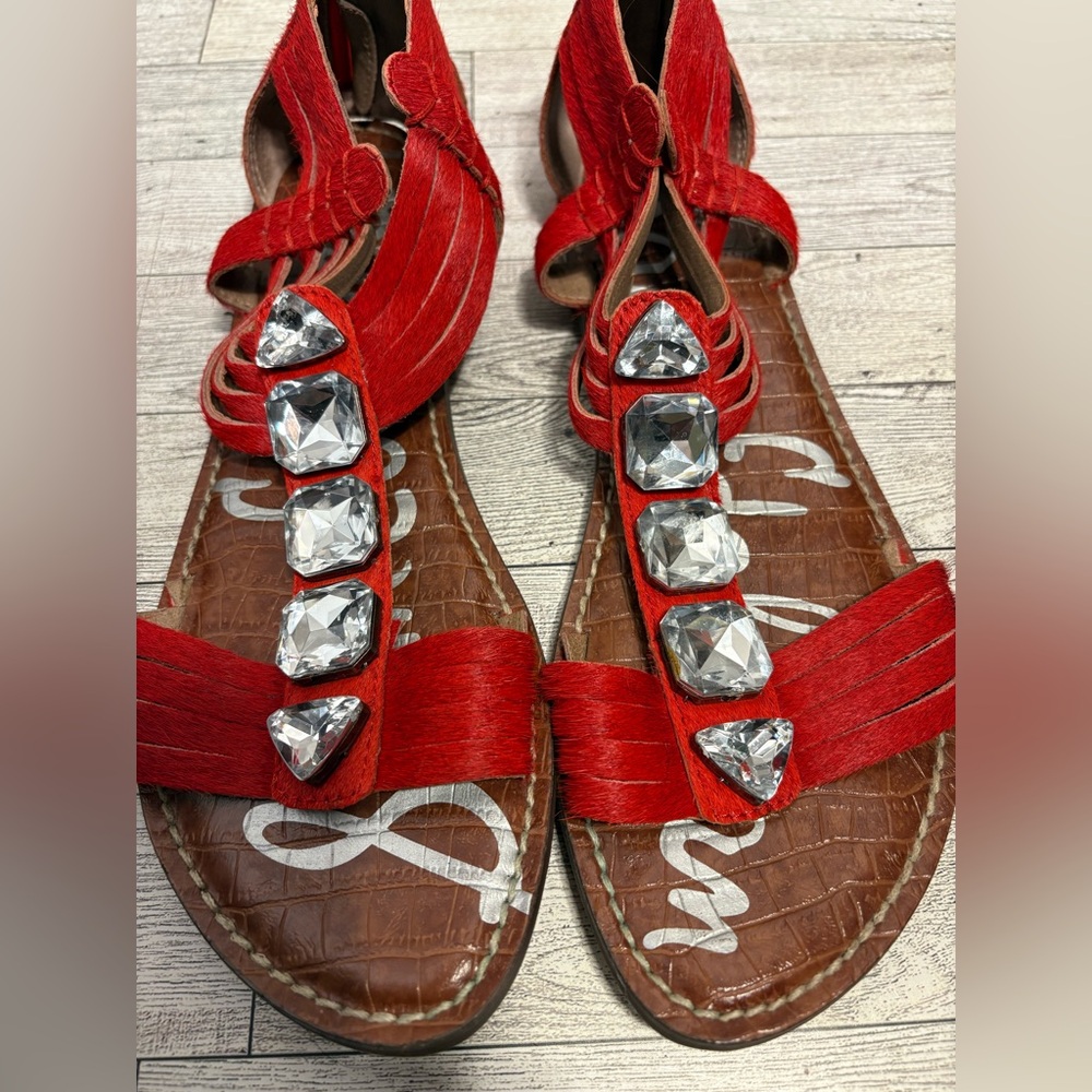 Sam Edelman Red Sandals with Gem Accents